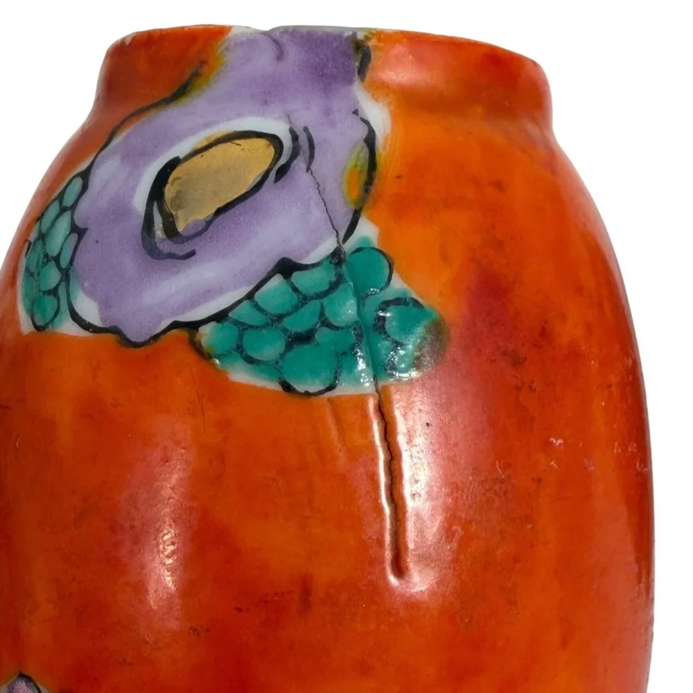 TWO Vintage Gold Castle Chikusa Hand-Painted Vases Flowers Birds Made In Japan